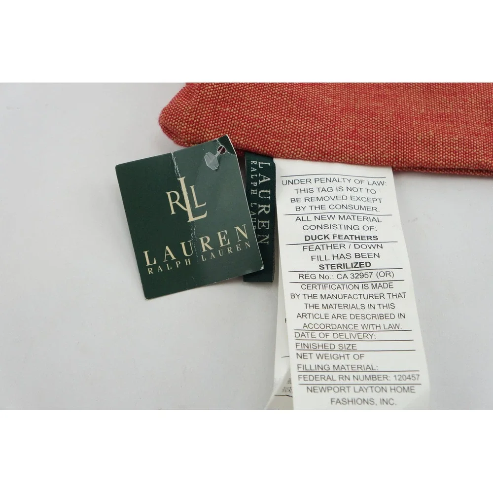 Lauren Ralph Lauren Pillow‎ Sham 20x20 Red Striped Woven Cotton Blend New
